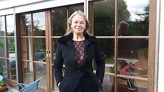 A Mature Woman Shows off Her Figure Outside in a Lace Bodysuit!
