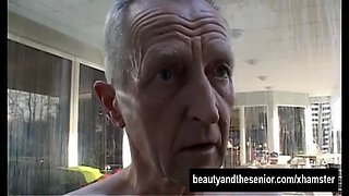 Teen suck and fuck an old cock in the garden