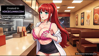 The woman working at the fast food counter seduces me with steamy jerk-off instructions - F4M joi animated