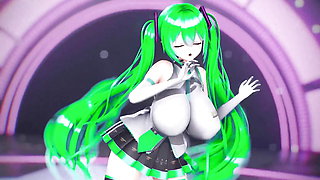 Hatsune Miku Huge Boobs Undress Dance Hentai Vocaloid Bibbidiba Song Mmd 3D Green Hair Color Edit Smixix