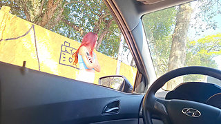 Risky Masturbation for Hot Redhead Who Was at the Bus Stop