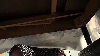 My mother in law spreads her beautiful legs under the table