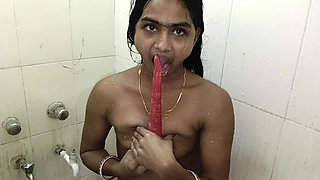 Session 08, Desi Indian Wife Carrot Fingering Her Wet Pussy in Bathroom